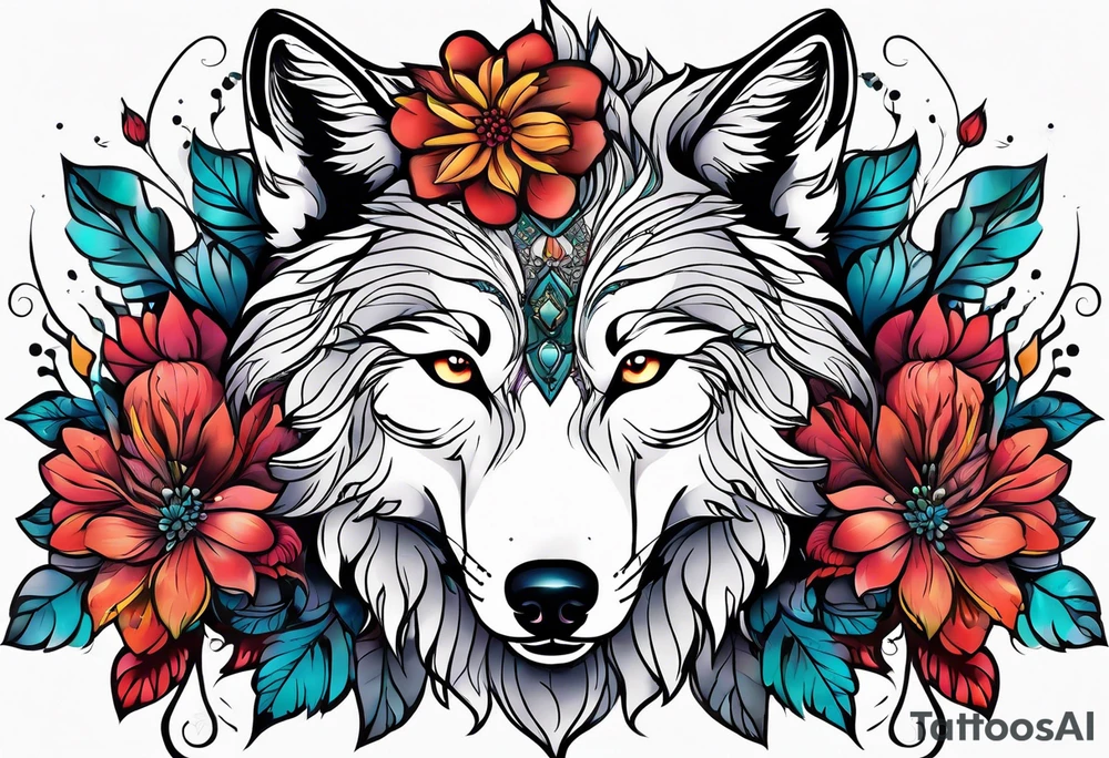 Wolf céleste, flower tattoo idea