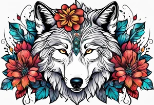 Wolf céleste, flower tattoo idea