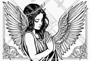 Angel baby praying hands birds flying Jesus cross tattoo idea