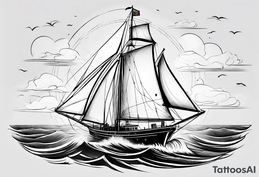 maritime lighthouse in a sailboat serving as a mast for a sail. tattoo idea