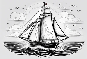 maritime lighthouse in a sailboat serving as a mast for a sail. tattoo idea