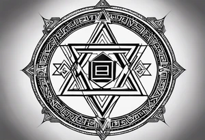 Ancient tetragrammaton to represent God's chosen one with elegant flair and the names "Vivian" and "Brandon" written in Hebrew in the background with a special message from God tattoo idea