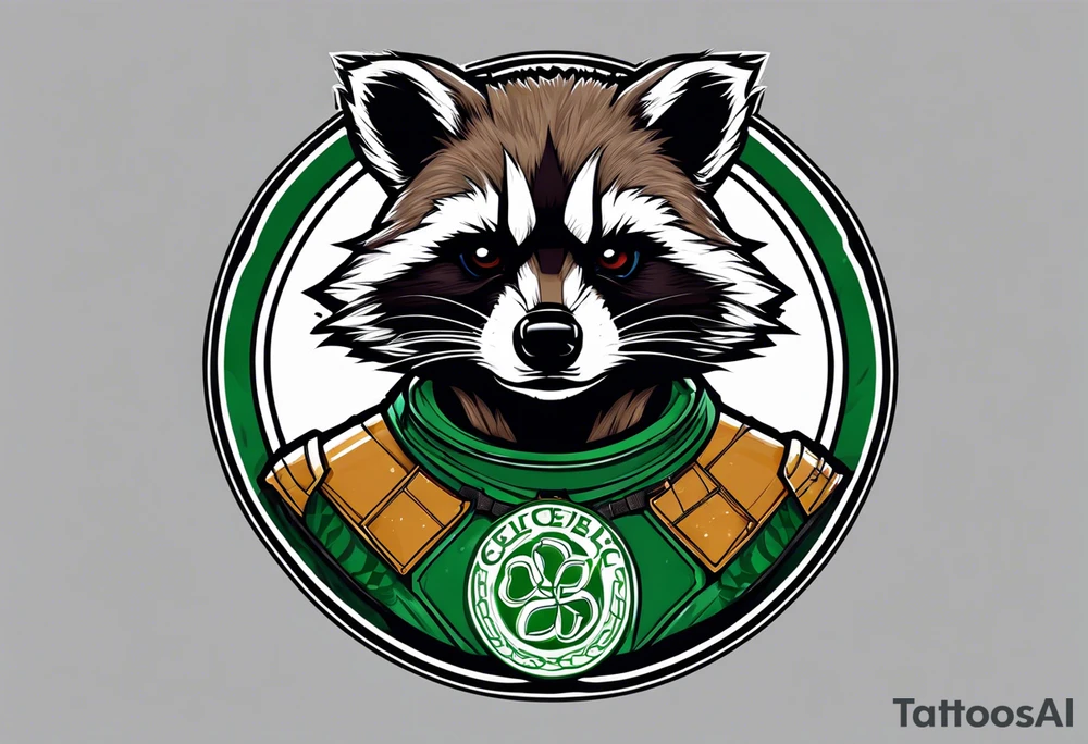 Rocket raccoon with a Glasgow Celtic top on tattoo idea