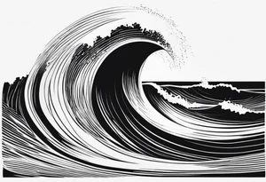 Many small Waves and a sandy beach in black and White, INSIDE a shape of an upright bodyboard tattoo idea