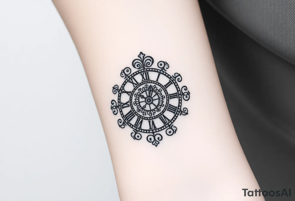 vintage roman numerals within ornate clockwork mechanism tattoo idea