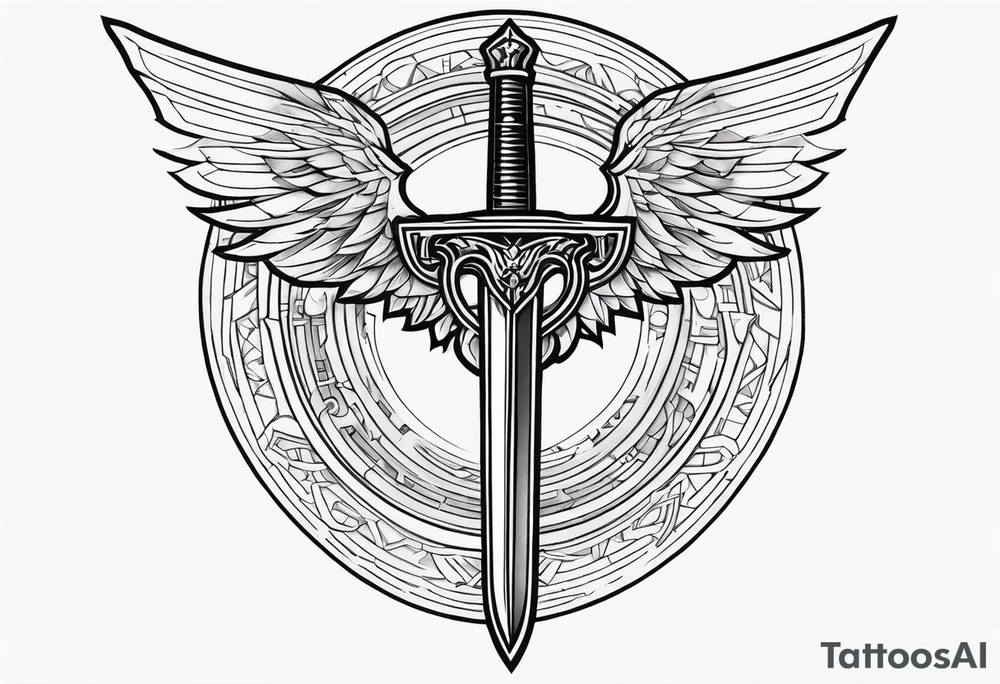 Sword with cyber sigilism wings tattoo idea
