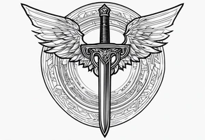 Sword with cyber sigilism wings tattoo idea