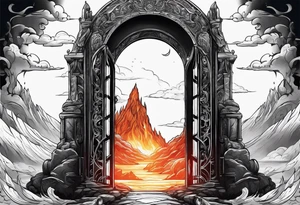 Oblivion gate with fire and lava behind it tattoo idea