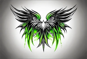 Forearm wing tattoo with streaks of neon green lightning going through/around it tattoo idea