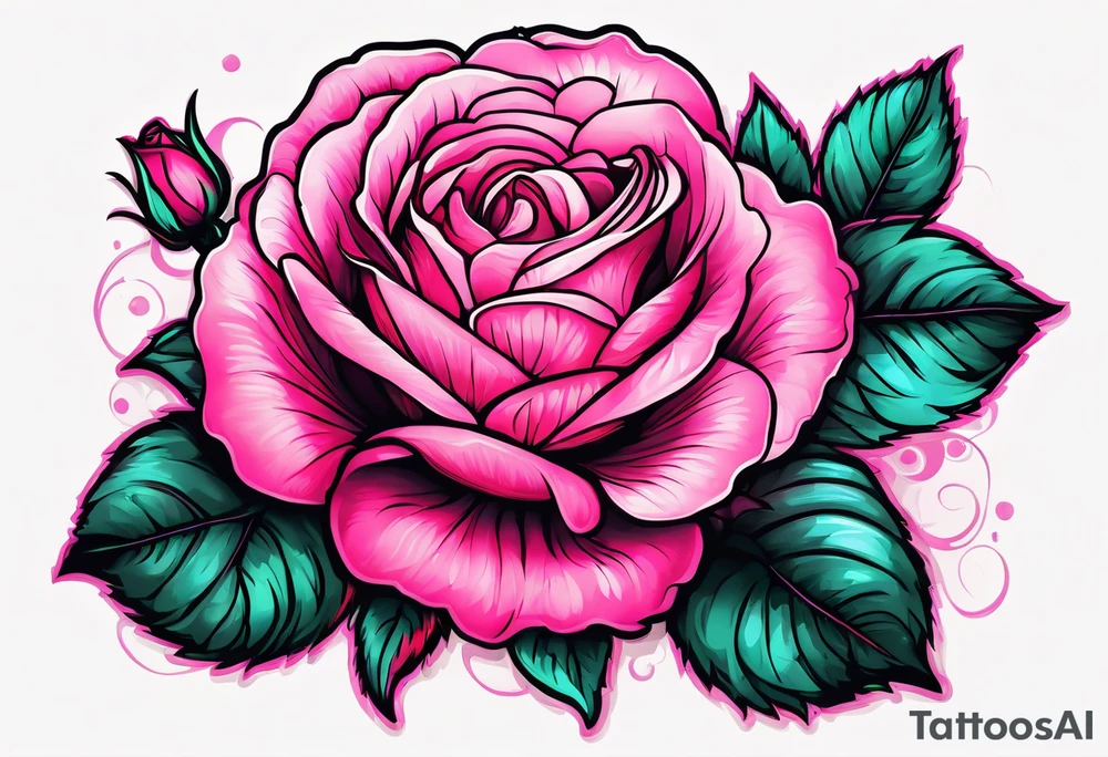 pink, neon pink, full color, traditional style roses, tattoo idea