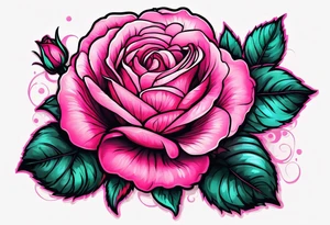 pink, neon pink, full color, traditional style roses, tattoo idea