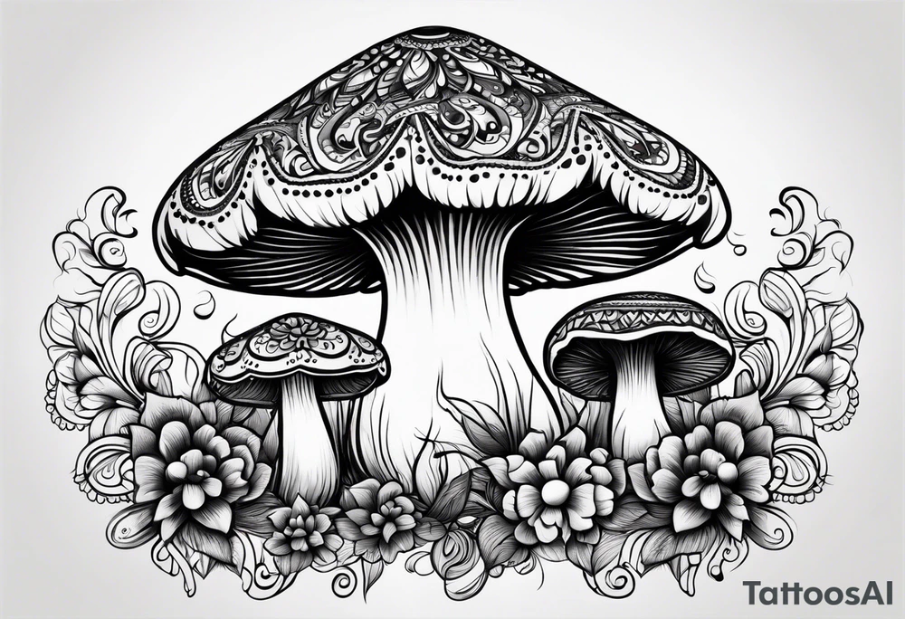 Shaggy cap mushroom dripping ink off cap mandala henna black tattoo design tattoo idea