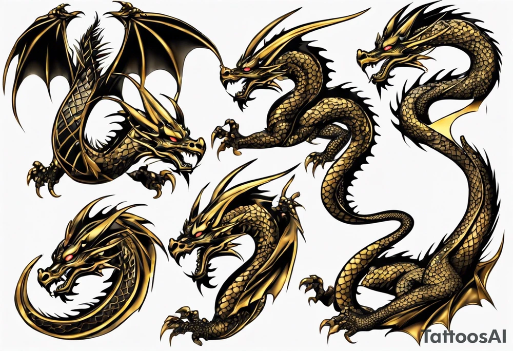 black and gold dragon tattoo idea