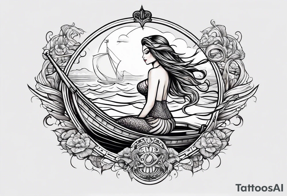 mermaid with galleon ship tattoo idea
