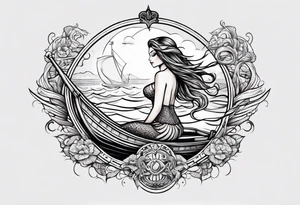 mermaid with galleon ship tattoo idea