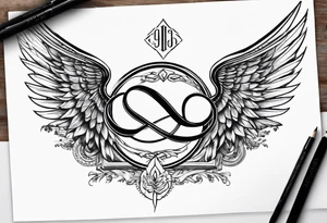 Infinity sign dates January 1, 1959 to February 2, 2016 and angle wings in the background tattoo idea