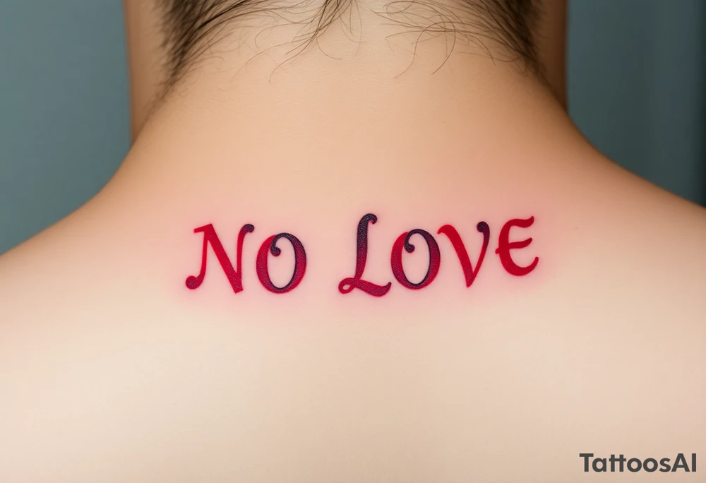 Red and black letters spell the word NO LOVE tattoo idea