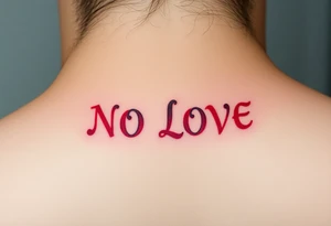 Red and black letters spell the word NO LOVE tattoo idea