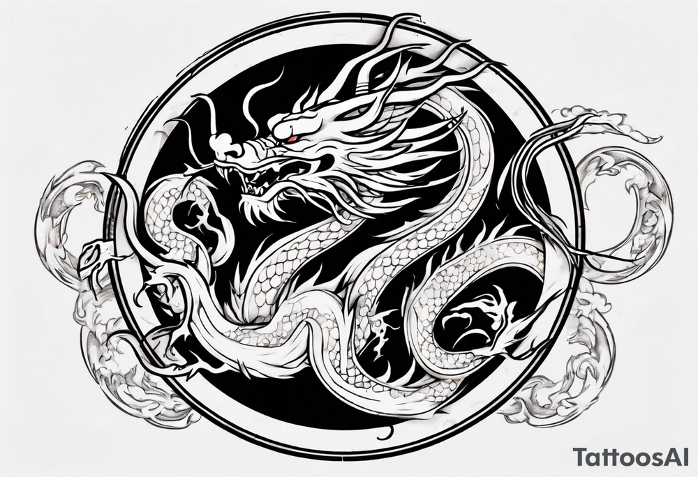 Chinese dragon in a circular shape with "02.03" written on its skin tattoo idea