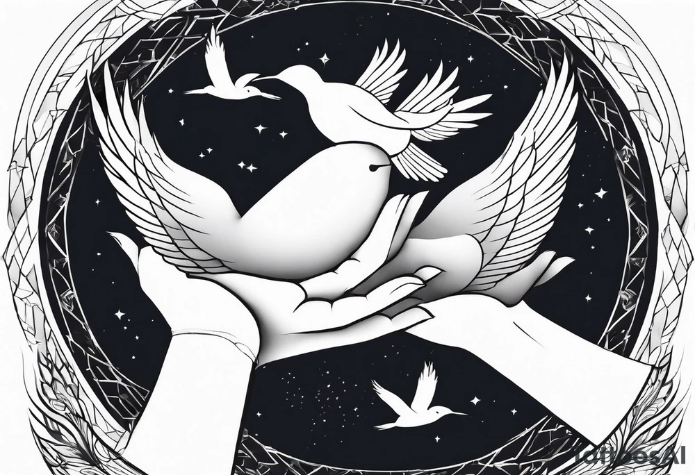 Hands reaching out to sky hands reaches back clouds birds angel baby unisex tattoo idea