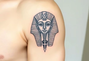 A Pharaoh’s Mask with a Hidden Christian Symbol – Like a subtle cross or Bible verse woven into the design. tattoo idea