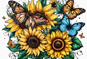 Sleeve with butterflies and sunflowers tattoo idea