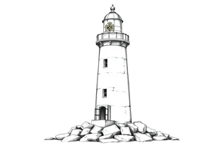 a whole lighthouse with a coat of arms incorporated into the roof without stones on the ground tattoo idea