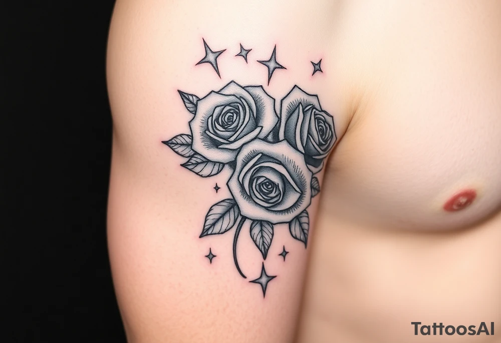 Name Eden roses and stars tattoo idea