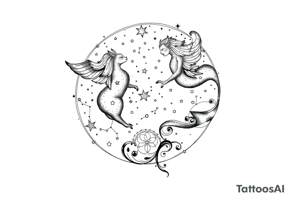 The constellation stars Gemini map 
and my name viola tattoo idea