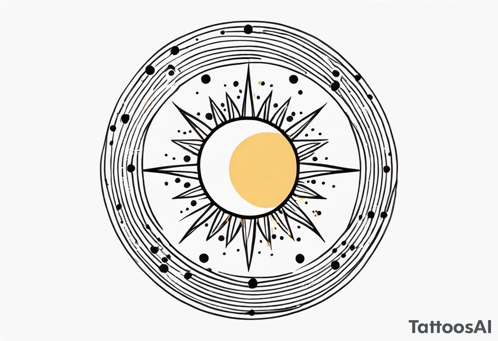 simple sun made of black dots and circles tattoo idea