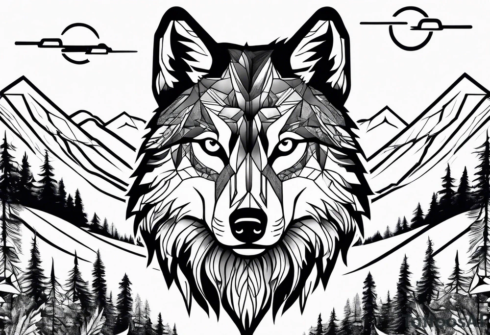 Mountains, wolf eyes underneath tattoo idea
