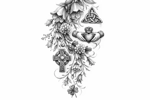 Cascading simple Irish flowers with Irish symbols tattoo idea