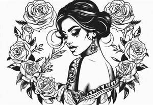 chest tattoo, from shoulder to shoulder, covering lover part of the neck. contains skulls, roses and muertos style girls tattoo idea