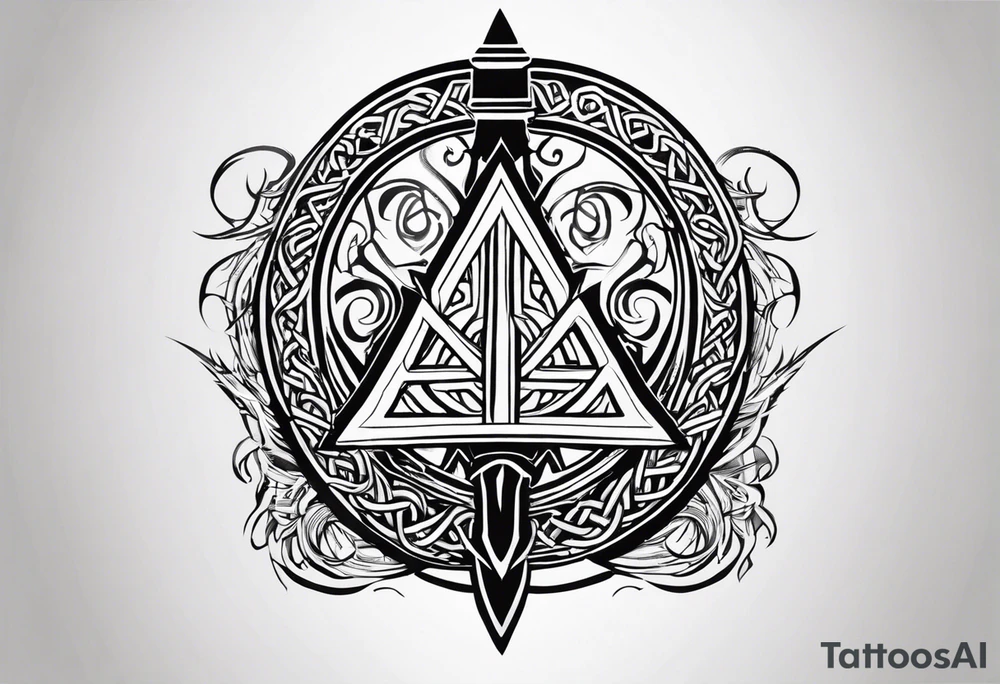 Valhalla sword shield dragon axe Valknut barbed wire chains tribal tattoo idea Valhalla sword shield dragon axe Valknut barbed wire chains tribal tattoo idea