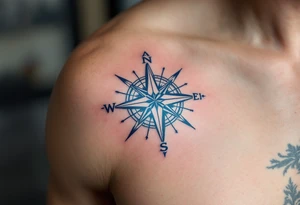 Jakoubek name and date 02. 03. 2021 – A classic blue and gray compass with Jack's birthdate etched in bold, modern font at the center. tattoo idea