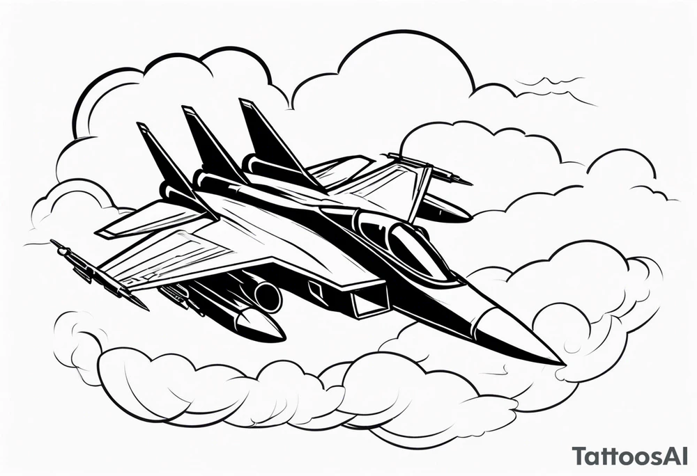 Fighter jet in the clouds with the date 09-07-2023 tattoo idea