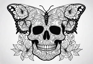 Lace-patterned skull with butterflies tattoo idea