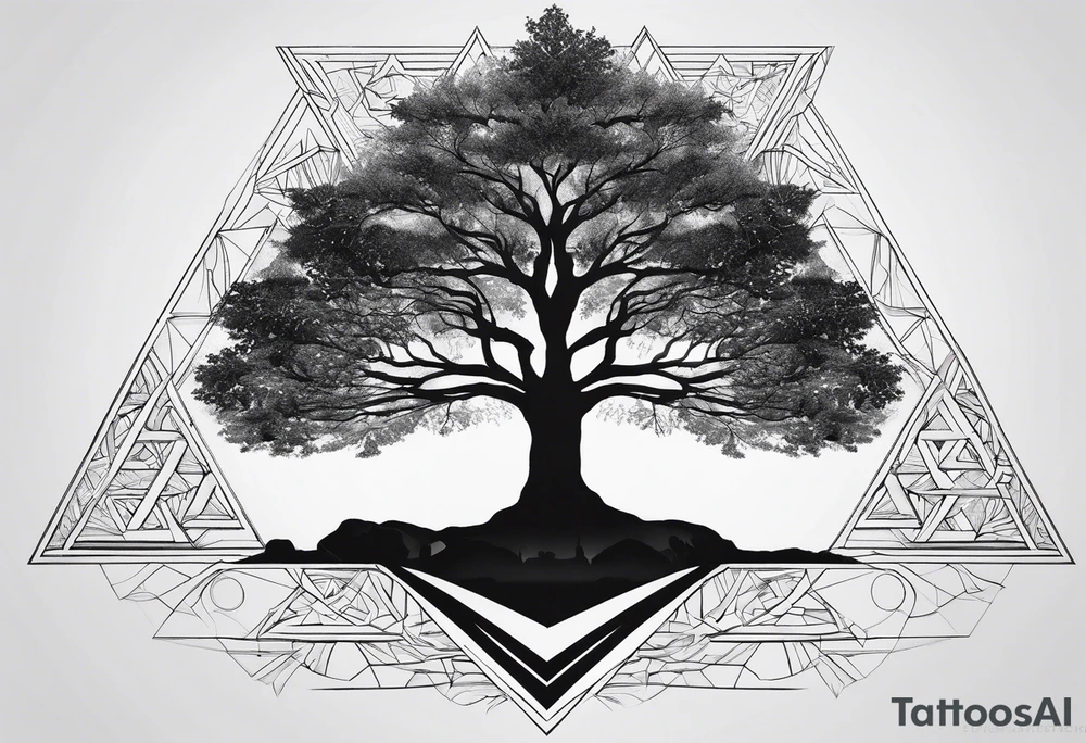 tree of life
3 line triangles behind tattoo idea