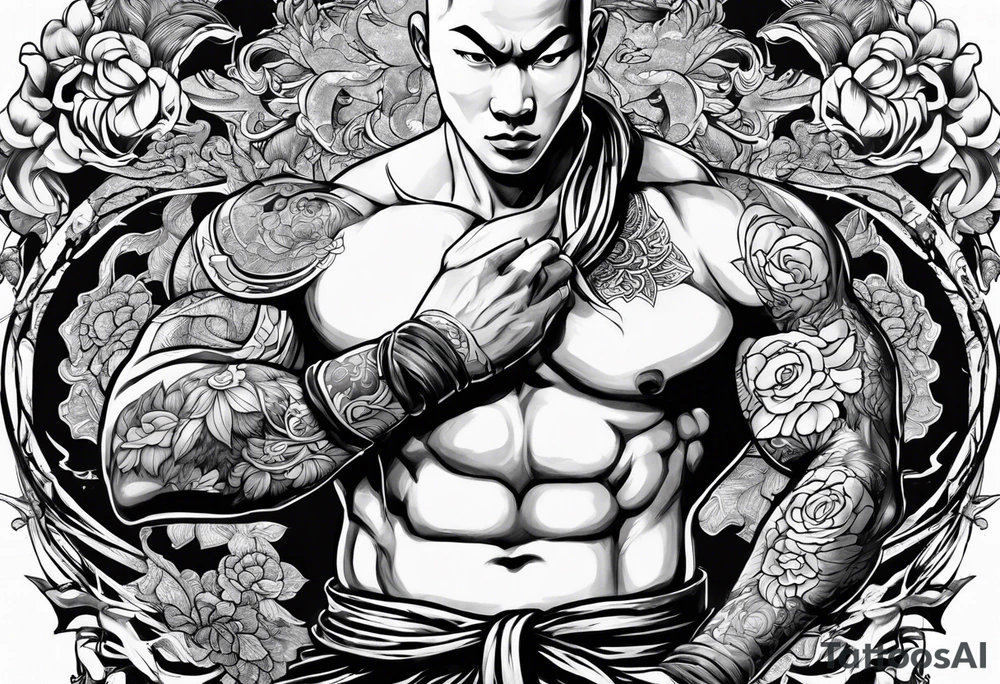 shaolin monk dual personality warrior tattoo idea