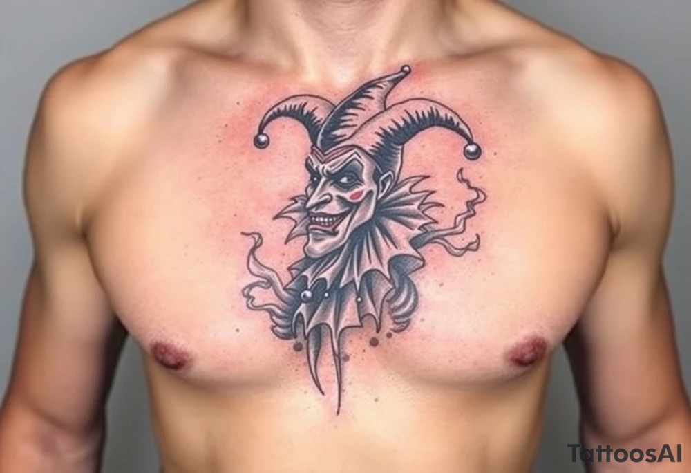 jester in a fog of smoke tattoo idea