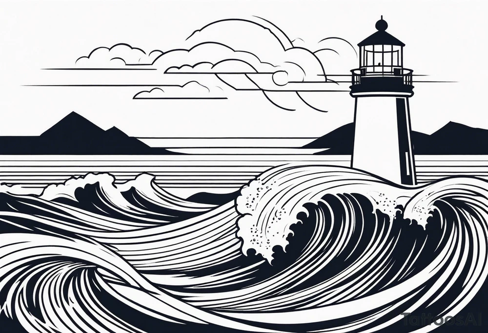 Lighthouse with waves tattoo idea