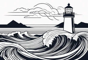 Lighthouse with waves tattoo idea