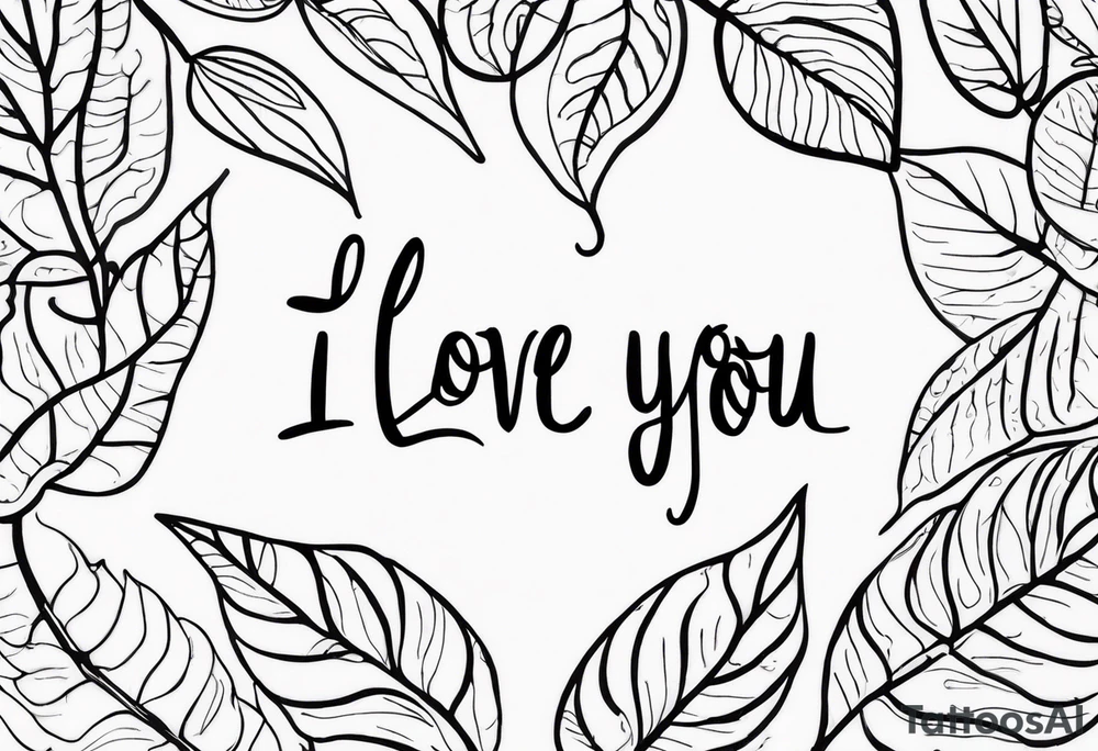 the words "I love you" written on a leaf tattoo idea