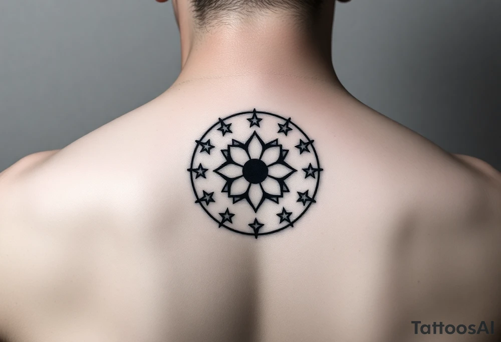 Simple Enso circle between shoulder blades

Stars for family (mum, dad, Dan, anders, Sofie, Ida, vibe, Laura, sue, Nick)

Other symbol for friends (Gul, Caspar, therese, Aimee, Tao, piers, Miranda, Caroline, Liv, Helen, Caroline, Nicky, Dave, Sarah)

Subtle only 7cm in diameter tattoo idea