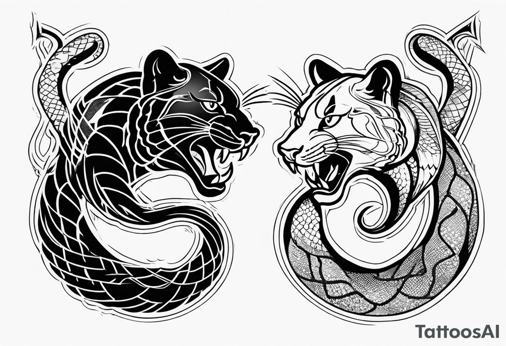 A snake and a panther To fight and wrap around the word "vitality" tattoo idea