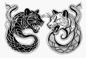 A snake and a panther To fight and wrap around the word "vitality" tattoo idea