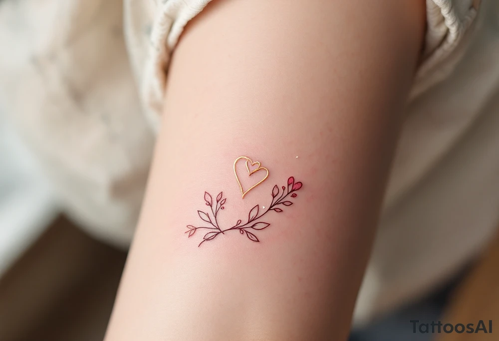 A soft pink and gold sharp symbol for rune symbolizing love. Outlined with delicate hearts and floral accents. tattoo idea