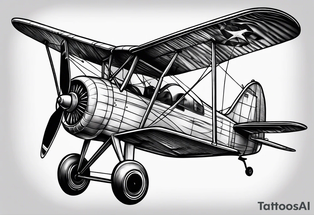 sketch of adventure plane in perspective from the bottom tattoo idea