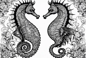 seahorse on white background, black and white tattoo idea