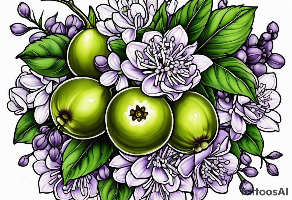 lilac and gooseberry in a bundle tattoo idea